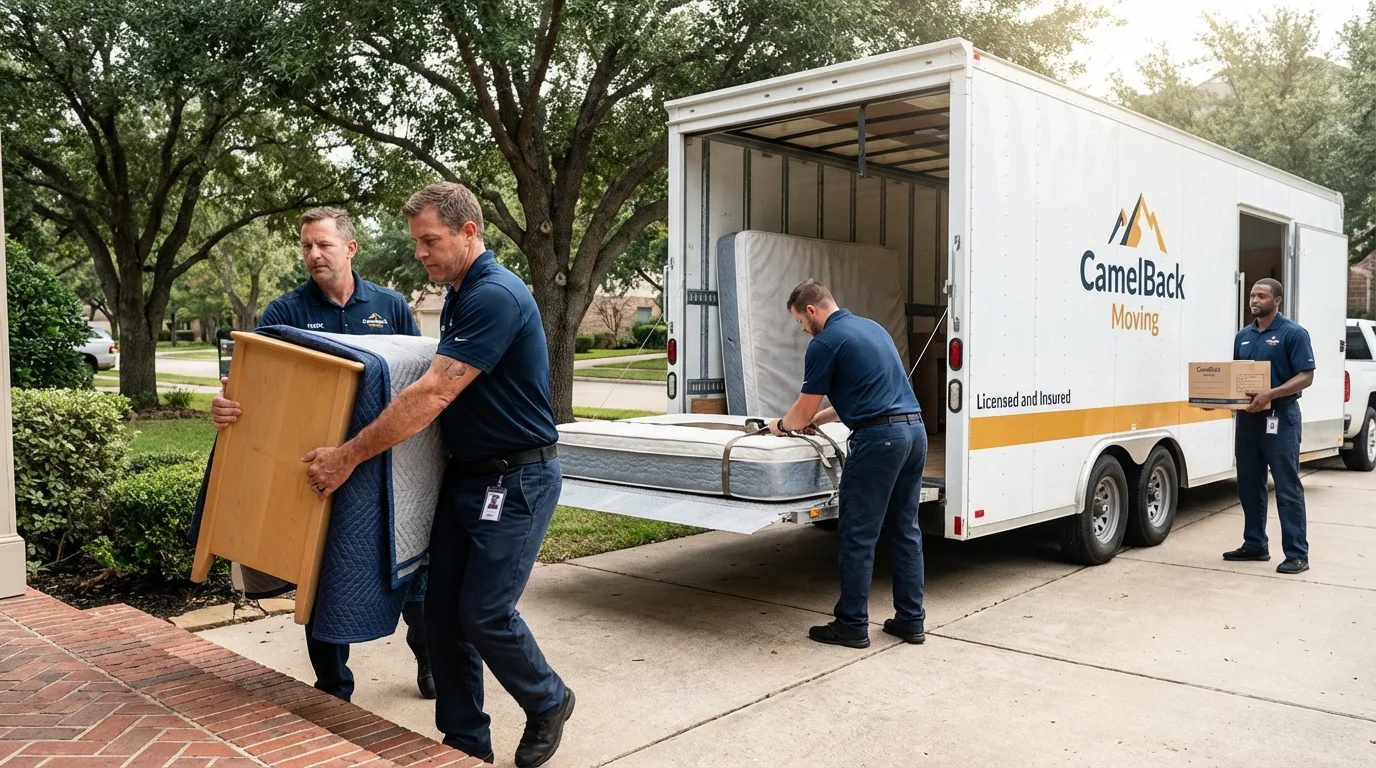 Crew loading residential truck for cross-state move from Riverside, CT